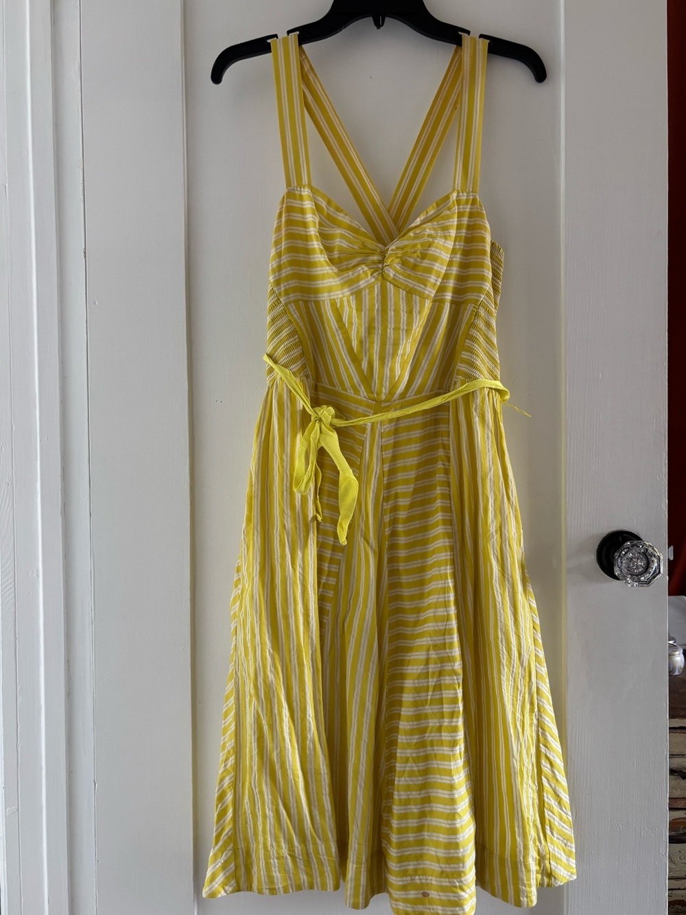 Moulinette Soeurs Anthropologie Yellow and White Striped Dress—Sz 14